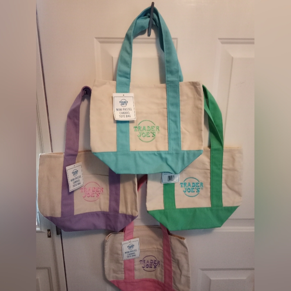 Set of 4 Trader Joe's Mini Pastel Canvas Totes